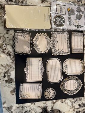 Vintage-Inspired Cream and Black Decorative Chipboard and stickers